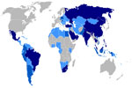 Mapa de localización de los países en vías de desarrollo en el mundo
