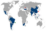 Mapa de localización de los países emergentes en el mundo
