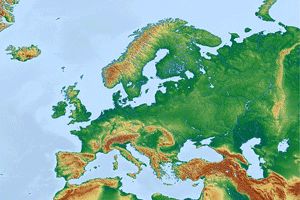 Mapa físico con las principales penínsulas europeas