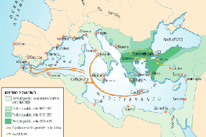 Mapa del Imperio Bizantino en sus periodos