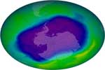 Agujero de la capa de ozono, localizado sobre el Polo Sur