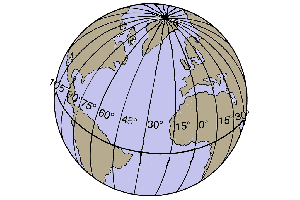 Planisferio de la Tierra con los meridianos que señalan la longitud